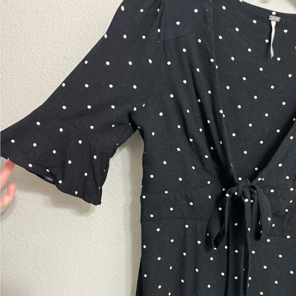Free People All Yours Retro Black & White Polka Dot Ruffle Tie Mini Dress Size 0 - Picture 4 of 7